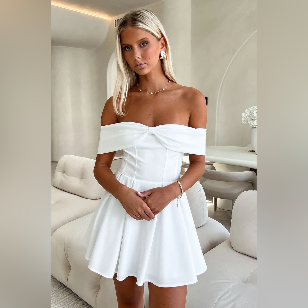 White Off-Shoulder Short Sleeve Sundress for Brides